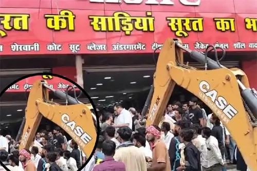 पंडरी कपड़ा मार्केट में नाली पर कब्जा,निगम ने चलाया बुलडोजर