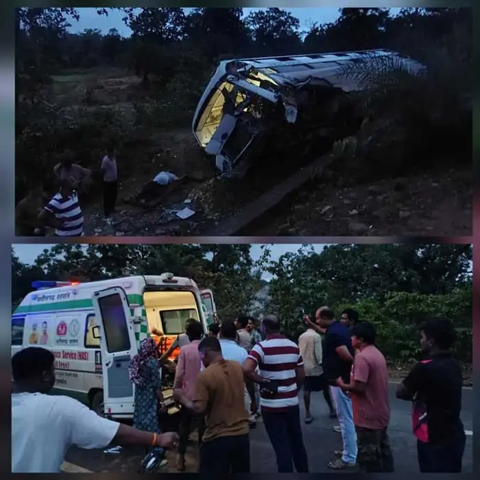 रायपुर से किरंदुल आ रही यात्री बस पलटी, कंडक्टर सहित 5 घायल, ड्राइवर फरार