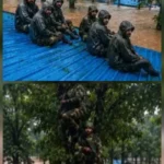कुकुर नदी का पानी बीएसएफ कैंप में घुसा, जवानों ने टीन शेड की छत व पेड़ों का लिया सहारा