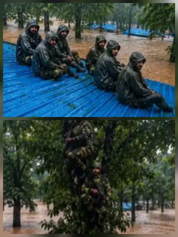कुकुर नदी का पानी बीएसएफ कैंप में घुसा, जवानों ने टीन शेड की छत व पेड़ों का लिया सहारा