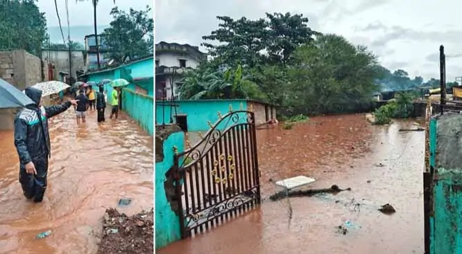 किरंदुल में लगातार हो रही तेज बारिश से नाले का पानी घरों में घुसा